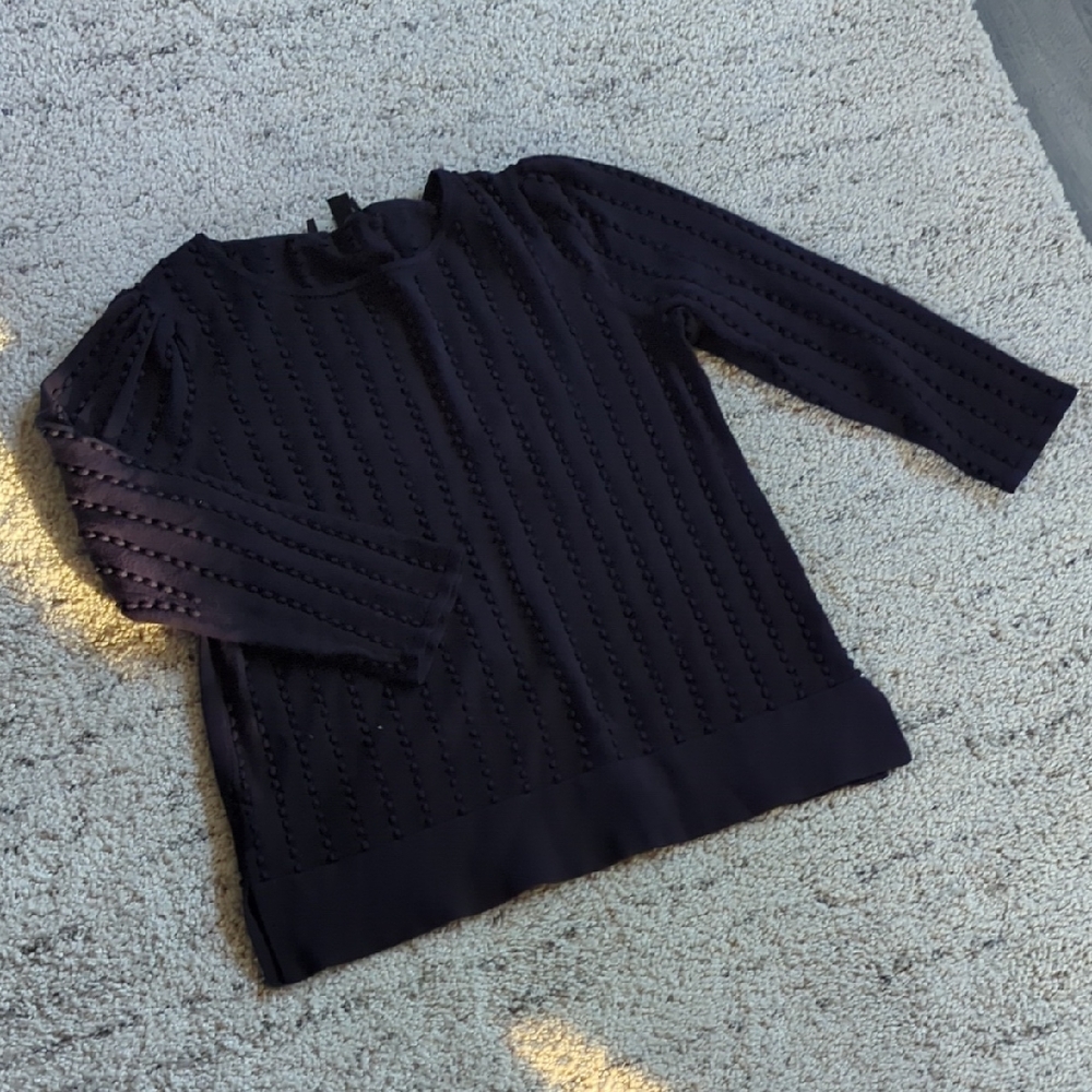 Ann Taylor Navy Textured Long Sleeve Top
